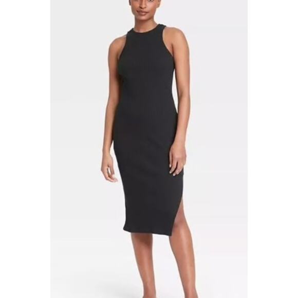 Who What Wear Ribbed Black Midi Dress Sleeveless Stretch XS Dark Academia Fall - Picture 7 of 7
